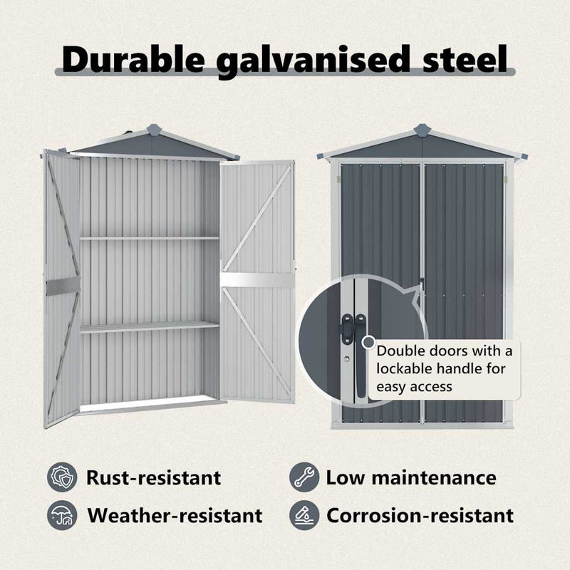 vidaXL Garden Shed Grey 116x45x175 cm Galvanised Steel