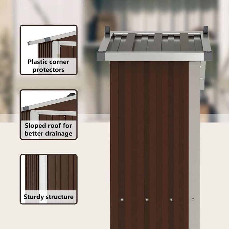 vidaXL Garden Shed Brown 116x45x175 cm Galvanised Steel