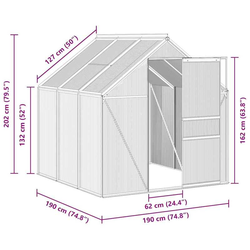 vidaXL Greenhouse with Base Frame Anthracite Aluminium 3.61 m²