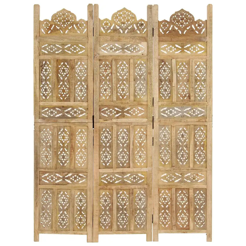 Hand Carved 3-Panel Room Divider 120x165 cm Solid Mango Wood