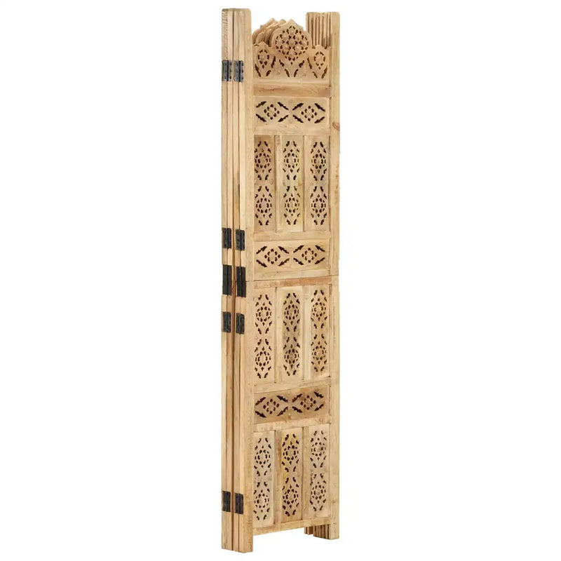 Hand Carved 4-Panel Room Divider 160x165 cm Solid Mango Wood