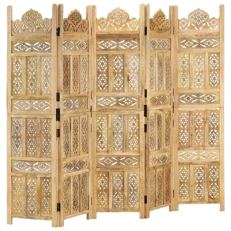 Hand Carved 5-Panel Room Divider 200x165 cm Solid Mango Wood