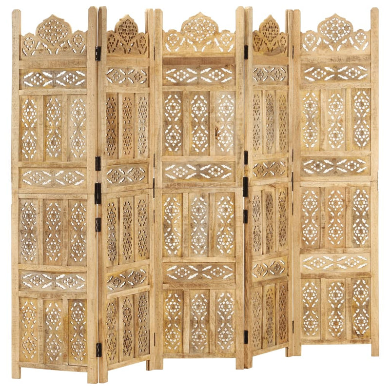 Hand Carved 5-Panel Room Divider 200x165 cm Solid Mango Wood