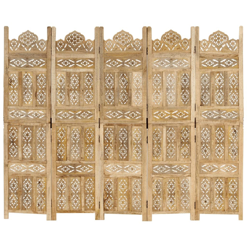 Hand Carved 5-Panel Room Divider 200x165 cm Solid Mango Wood