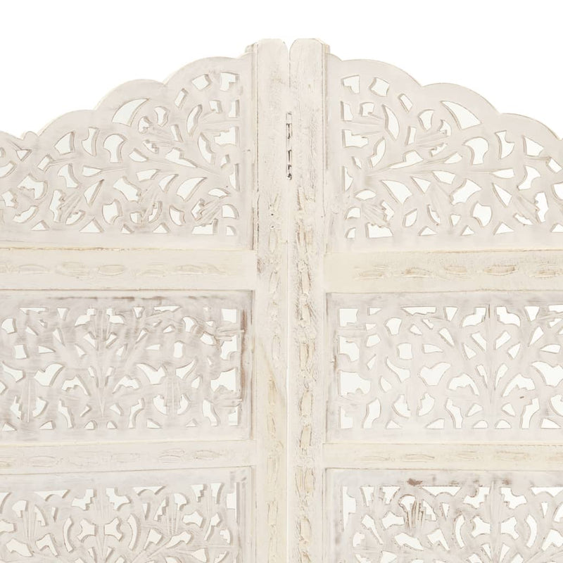 vidaXL Hand carved 4-Panel Room Divider White 160x165 cm Solid Mango Wood
