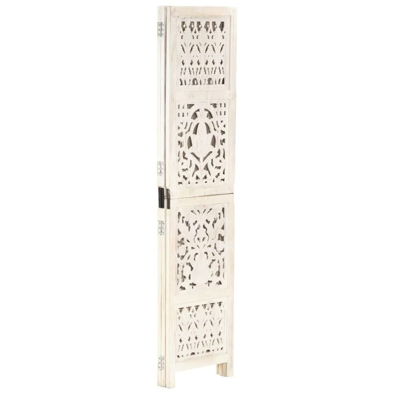 vidaXL Hand Carved 3-Panel Room Divider White 120x165 cm Solid Mango Wood