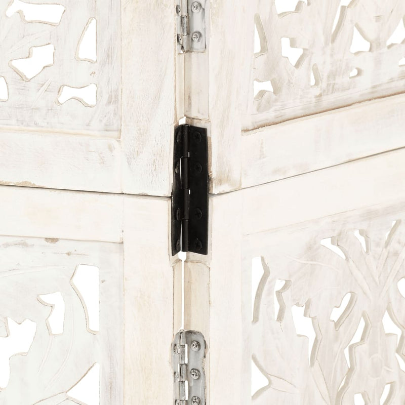 vidaXL Hand Carved 3-Panel Room Divider White 120x165 cm Solid Mango Wood