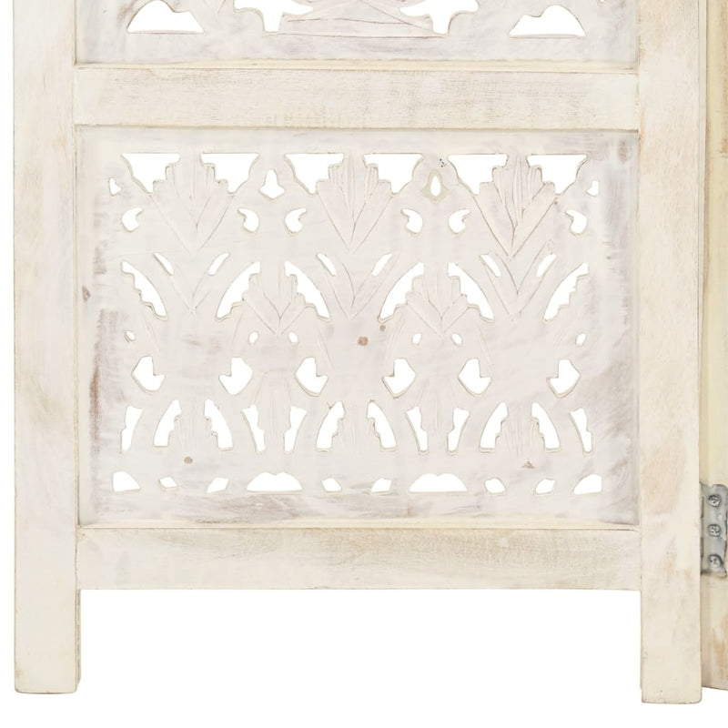 vidaXL Hand Carved 3-Panel Room Divider White 120x165 cm Solid Mango Wood