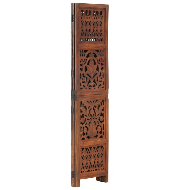 Hand Carved 3-Panel Room Divider Brown 120x165 cm