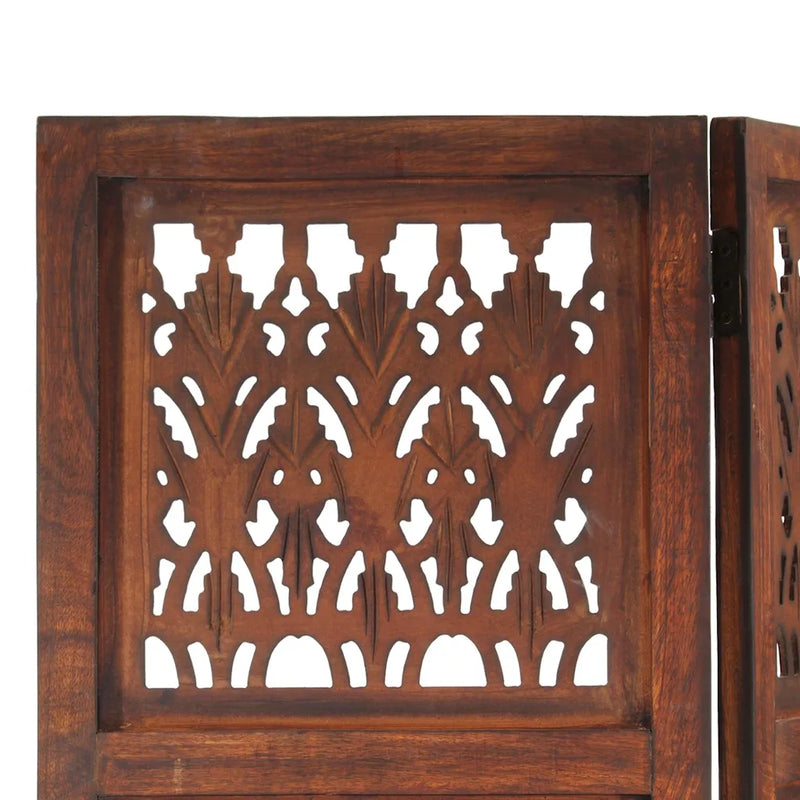 Hand Carved 3-Panel Room Divider Brown 120x165 cm