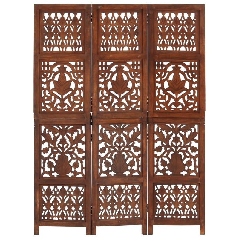 vidaXL Hand Carved 3-Panel Room Divider Brown 120x165 cm Solid Mango Wood