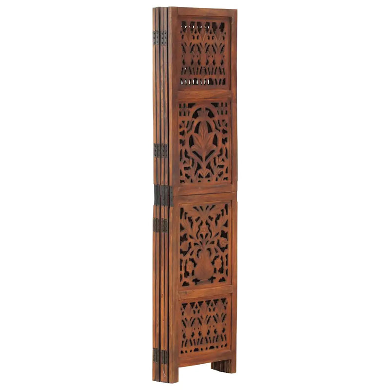 Hand Carved 5-Panel Room Divider Brown 200x165 cm