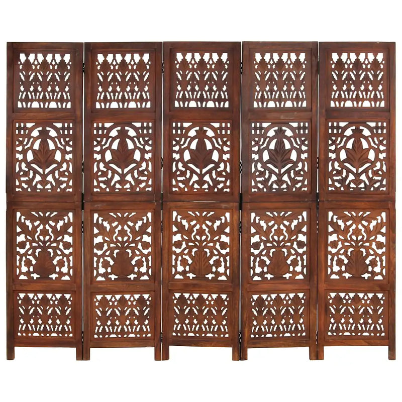 Hand Carved 5-Panel Room Divider Brown 200x165 cm