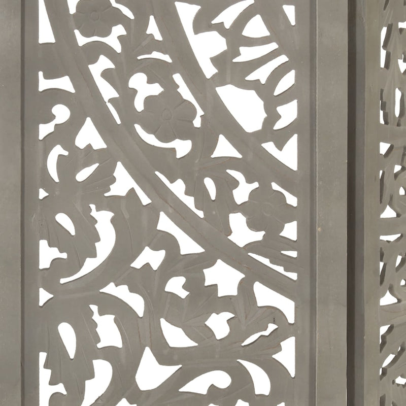 vidaXL Hand carved 3-Panel Room Divider Grey 120x165 cm Solid Mango Wood