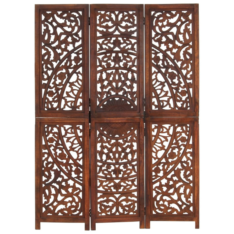 vidaXL Hand carved 3-Panel Room Divider Brown 120x165 cm Solid Mango Wood