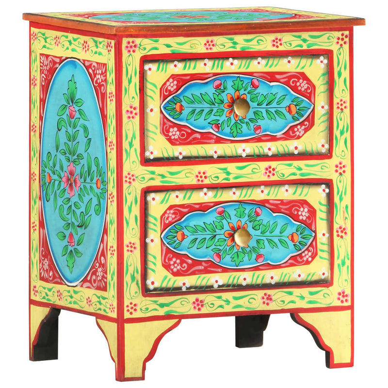 vidaXL Hand Painted Bedside Cabinet 40x30x50 cm Solid Mango Wood