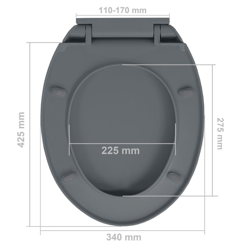 vidaXL Soft-Close Toilet Seat Quick Release Grey Oval