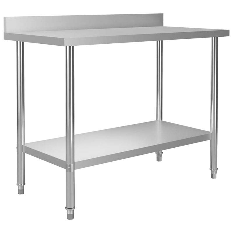 vidaXL Kitchen Work Table with Backsplash 120x60x93 cm Stainless Steel