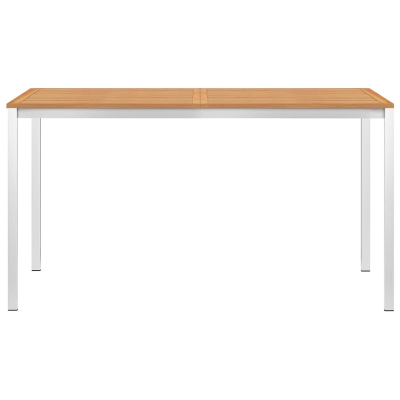 vidaXL Garden Dining Table 140x80x75 cm Solid Teak Wood and Stainless Steel