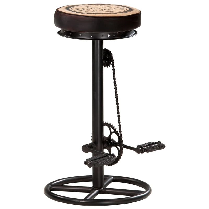 vidaXL Bar Stools with Canvas Print 2 pcs Black and Brown Real Leather