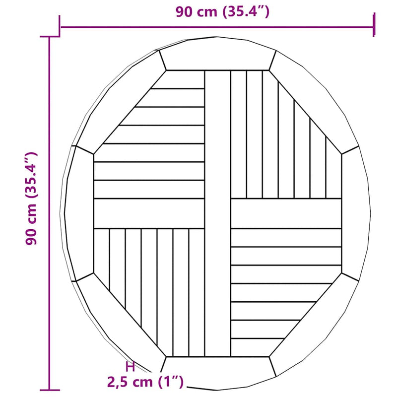 vidaXL Table Top Solid Teak Wood Round 2.5 cm 90 cm