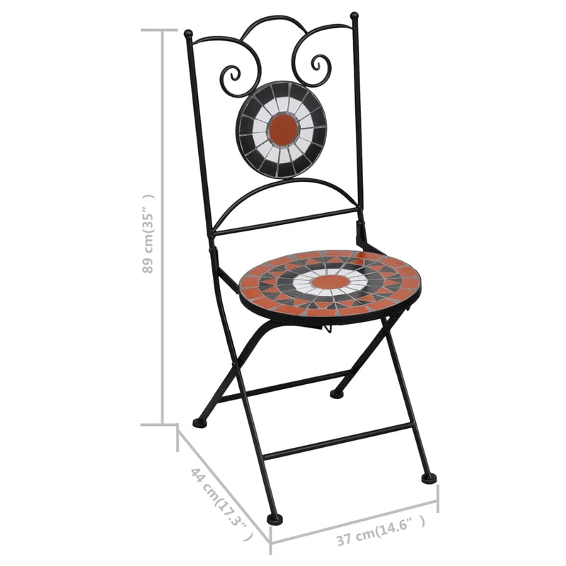 vidaXL 3 Piece Mosaic Bistro Set Ceramic Tile Terracotta and White