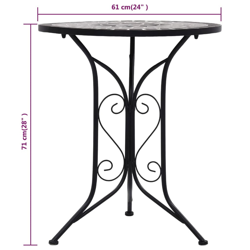 3 Piece Mosaic Bistro Set Ceramic Tile Grey
