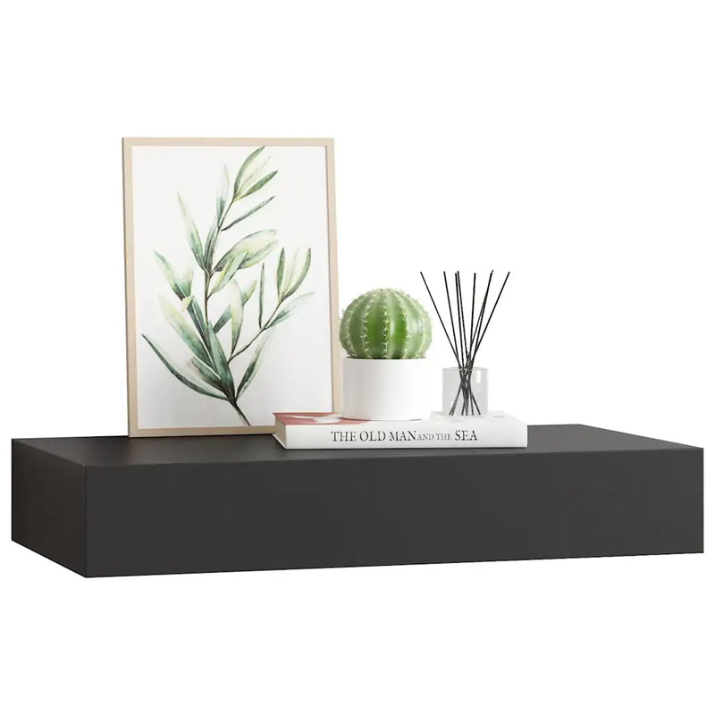 Floating Wall Shelf with Drawer Black 48x25x8 cm