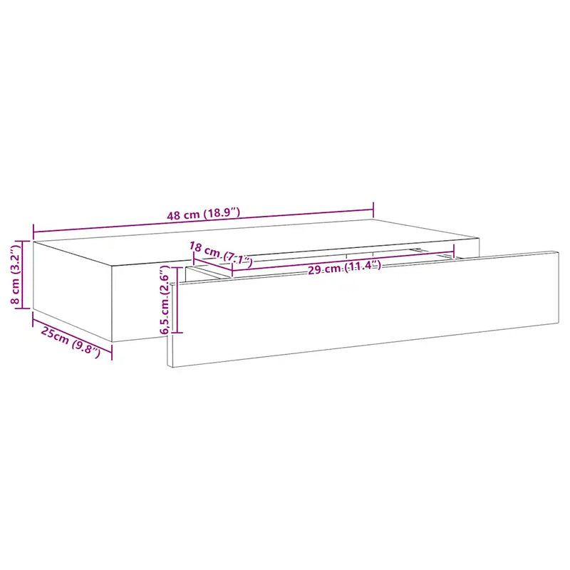 Floating Wall Shelf with Drawer Black 48x25x8 cm