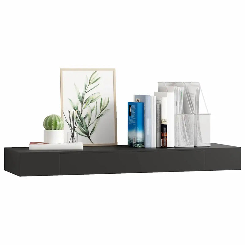 Floating Wall Shelf with Drawer Black 80x25x8 cm