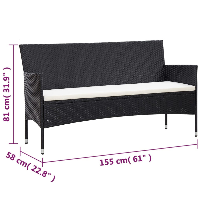 vidaXL 4 Piece Garden Lounge Set With Cushions Poly Rattan Black
