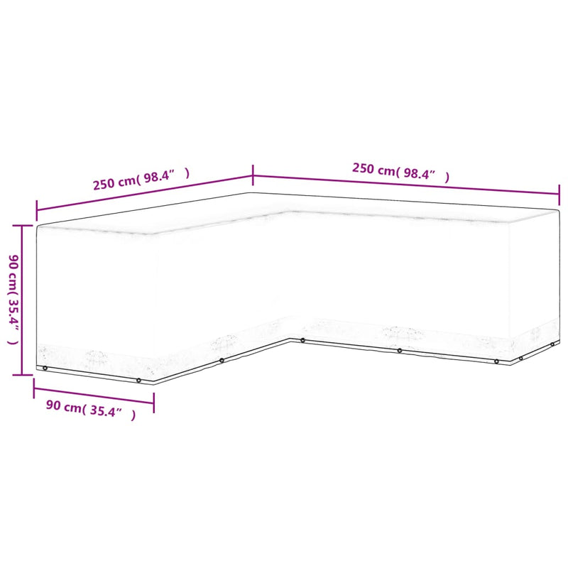 vidaXL Garden Furniture Cover L-Shaped 12 Eyelets 250x250x90 cm
