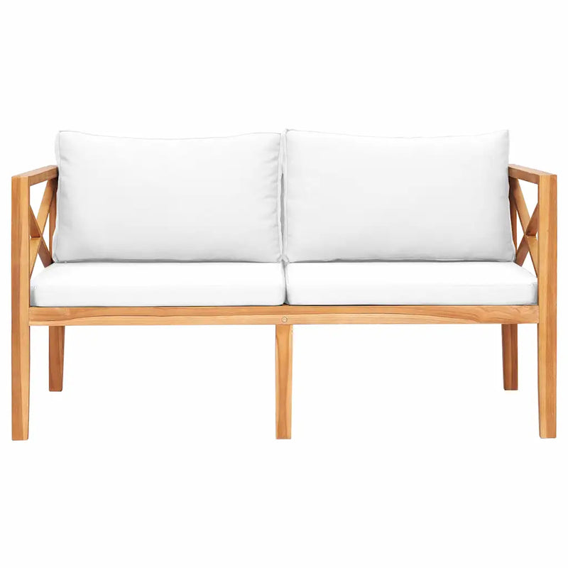 Garden Bench with Cream Cushions Solid Teak Wood