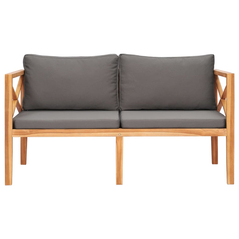 vidaXL Garden Bench with Grey Cushions Solid Wood Teak