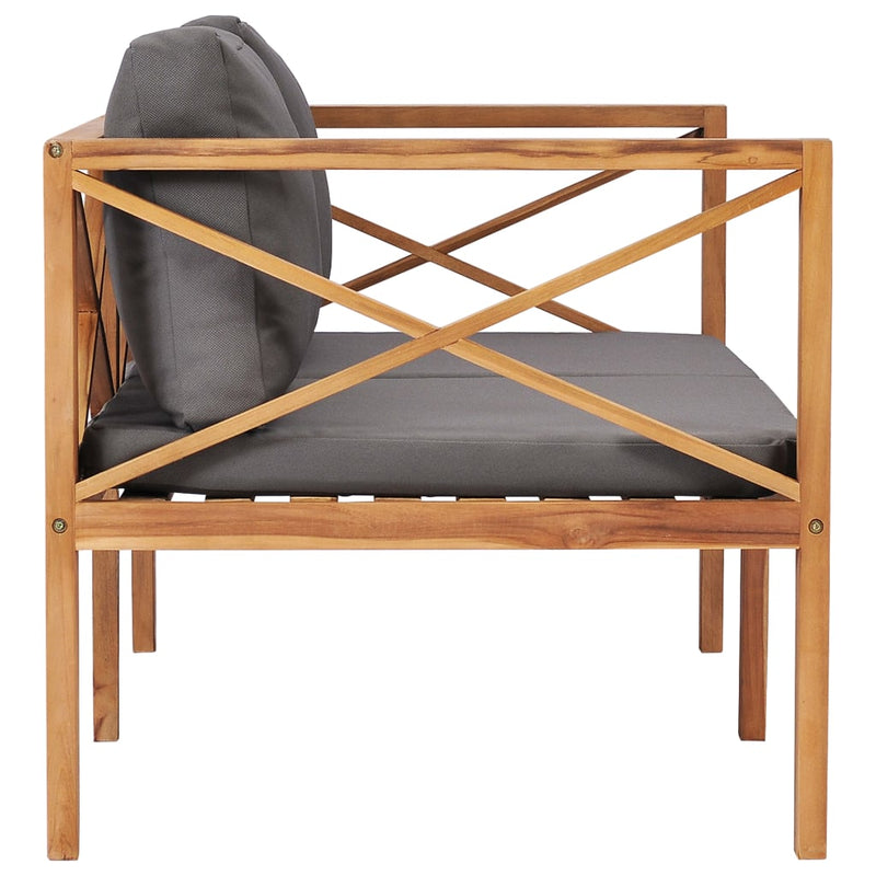 vidaXL Garden Bench with Grey Cushions Solid Wood Teak