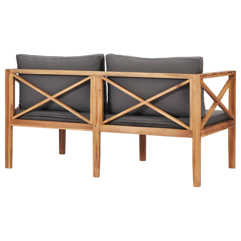 vidaXL Garden Bench with Grey Cushions Solid Wood Teak