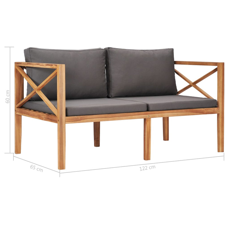 vidaXL Garden Bench with Grey Cushions Solid Wood Teak