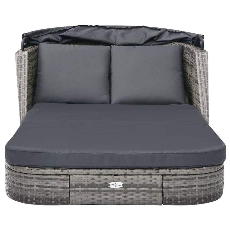 vidaXL Sun Lounger with Canopy Poly Rattan Anthracite