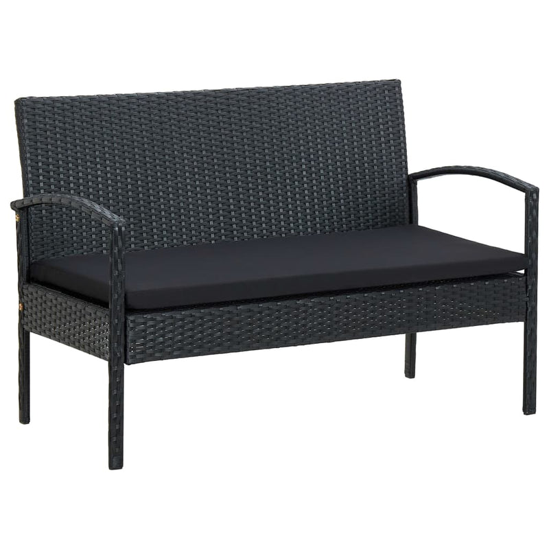 vidaXL 4 Piece Garden Lounge Set with Cushions Poly Rattan Black