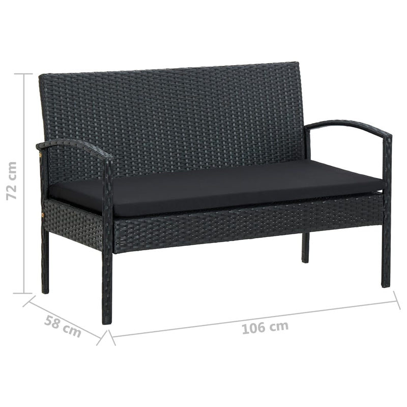 vidaXL 4 Piece Garden Lounge Set with Cushions Poly Rattan Black