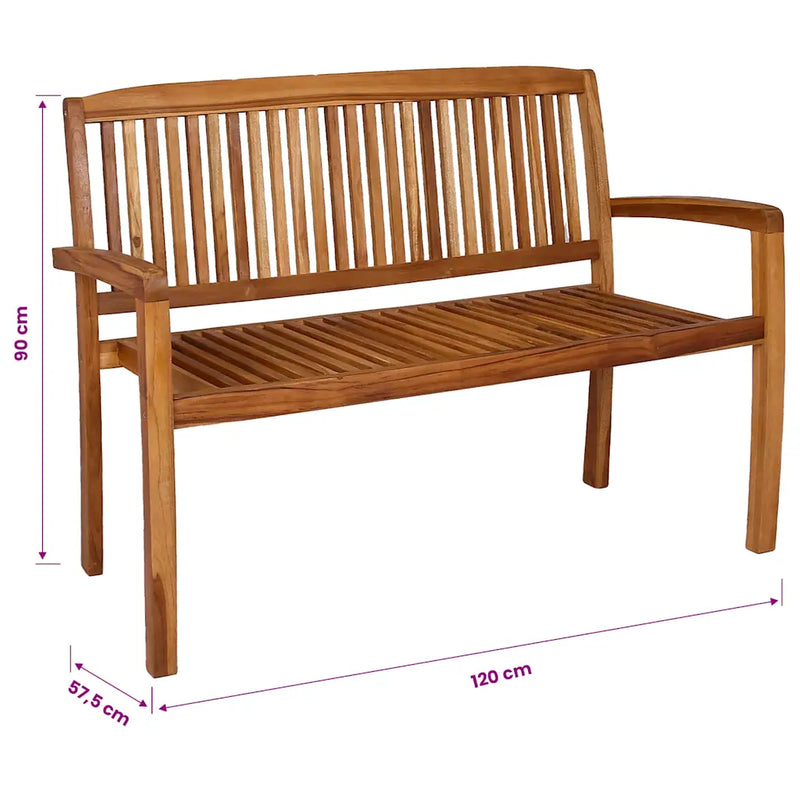 2-Seater Stacking Garden Bench 120 cm Solid Teak Wood