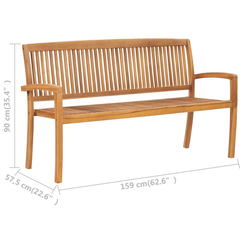 vidaXL 3-Seater Stacking Garden Bench 159 cm Solid Teak Wood