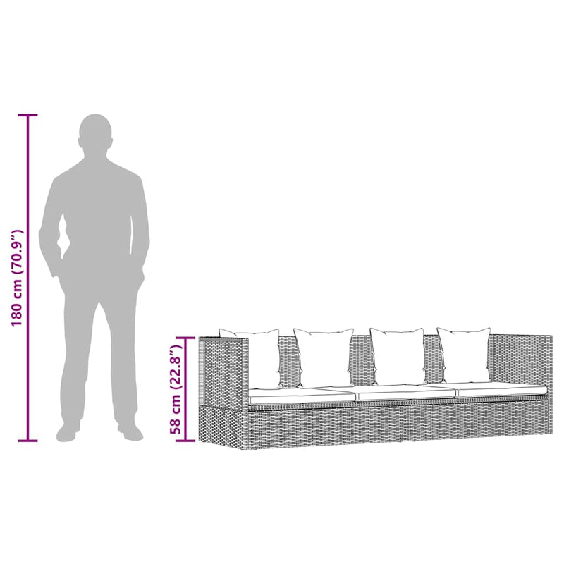 vidaXL Garden Bed with Cushion and Pillow Poly Rattan Black