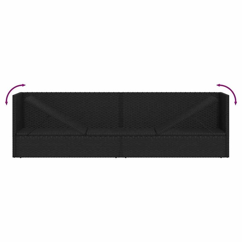 vidaXL Garden Bed with Cushion and Pillow Poly Rattan Black