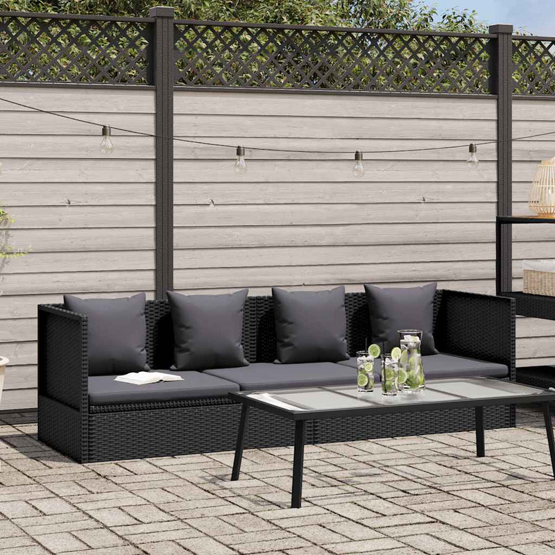vidaXL Garden Bed with Cushion and Pillow Poly Rattan Black