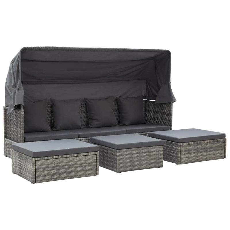 Garden Lounge Bed with Roof Mixed Grey Poly Rattan