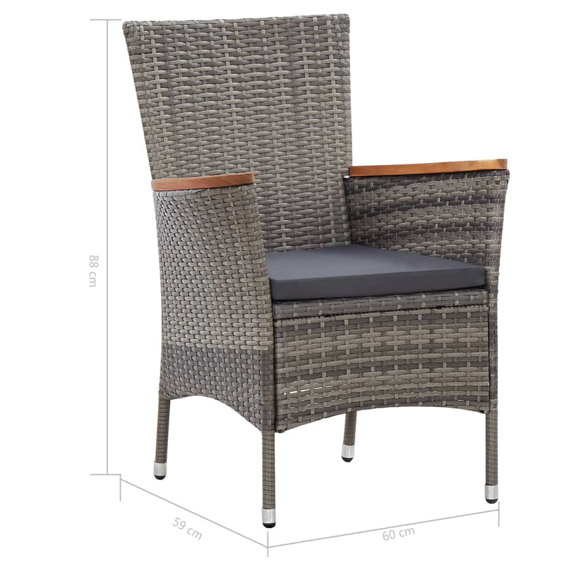vidaXL 7 Piece Garden Dining Set with Cushions Poly Rattan Grey
