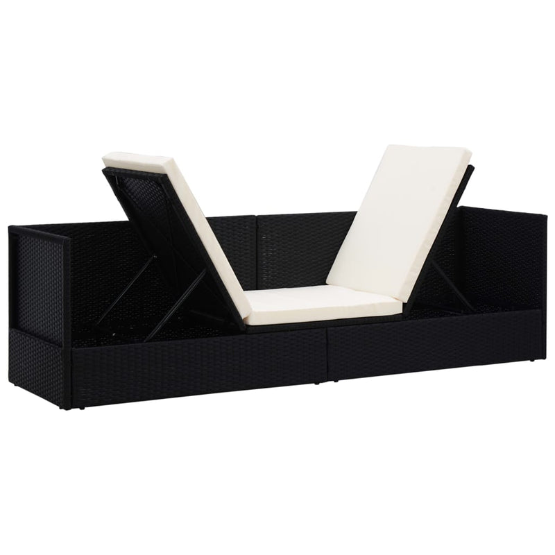 vidaXL Garden Bed with Cushion & Pillows Poly Rattan Black