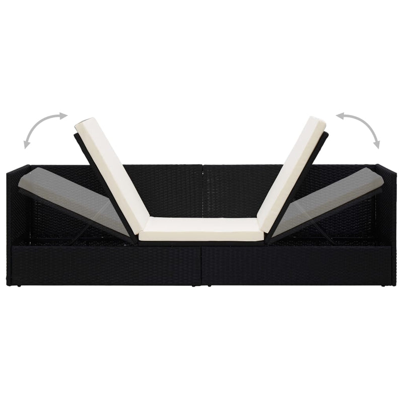 vidaXL Garden Bed with Cushion & Pillows Poly Rattan Black