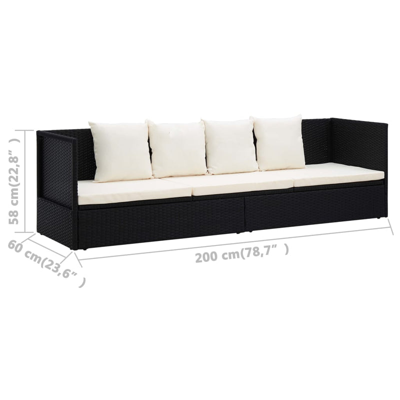 vidaXL Garden Bed with Cushion & Pillows Poly Rattan Black
